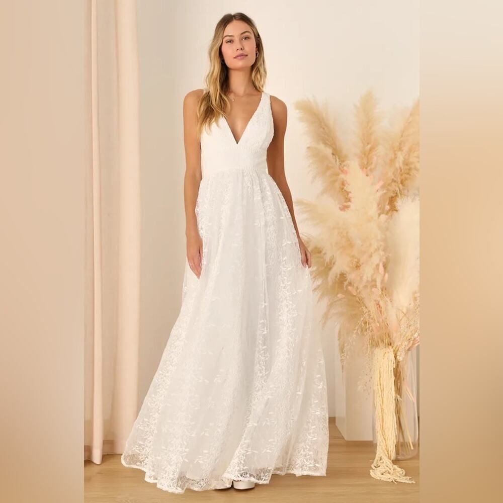Lulus Sweetest Beloved White Mesh Embroidered Sleeveless Maxi Dress